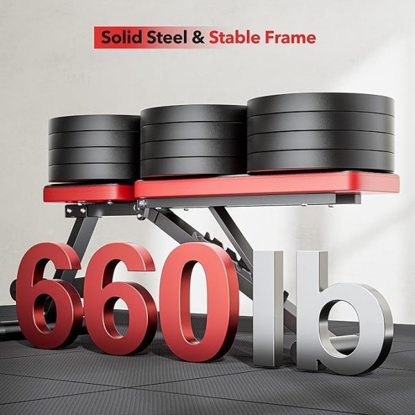 Basic Weight Bench for Home Gym, Foldable Workout Bench with 8 Backrests, 660LBS Weight Capacity Adjustable Bench - Image 3