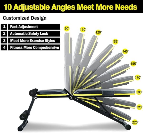 Teclor Adjustable Weight Bench, Foldable Workout Benches for Home Gym, 10 Backrest Position Exercise Bench for Strength Training, Upgraded Thickened Steel Support Max Capacity 700LBs - Image 3