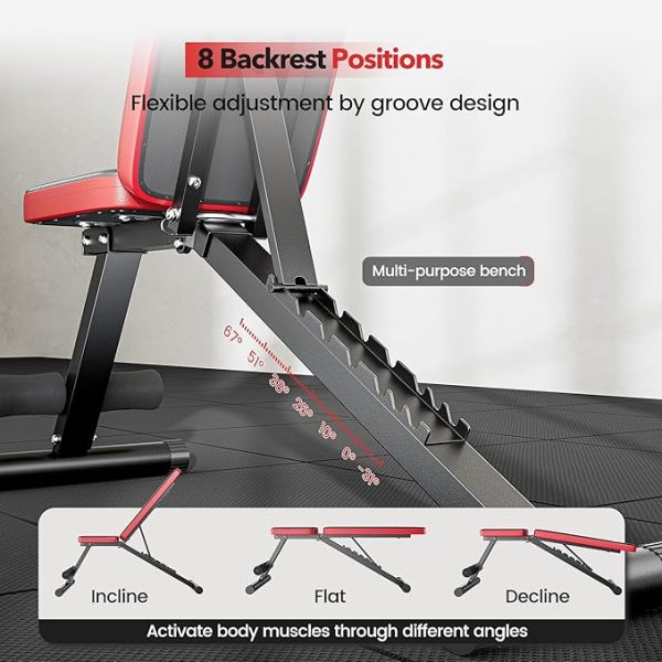 Basic Weight Bench for Home Gym, Foldable Workout Bench with 8 Backrests, 660LBS Weight Capacity Adjustable Bench - Image 4