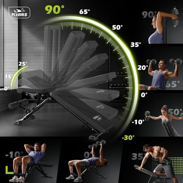 FLYBIRD Weight Bench, Adjustable Strength Training Bench for Full Body Workout with Fast Folding-New Version - Image 4