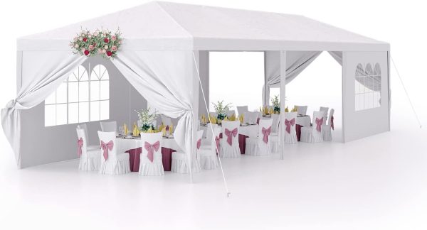 Devoko 10'x30' Outdoor Party Tent, Heavy Duty Canopy Event Wedding Tent for Parties Backyard Patio, White