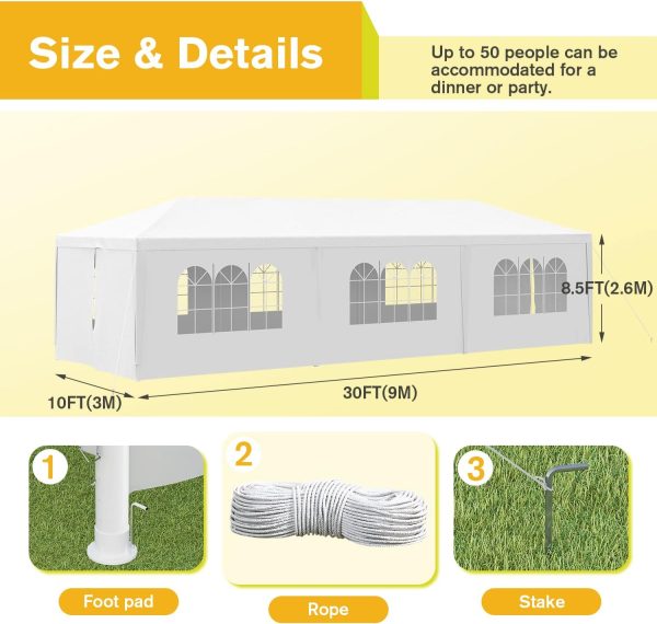 Devoko 10'x30' Outdoor Party Tent, Heavy Duty Canopy Event Wedding Tent for Parties Backyard Patio, White - Image 5
