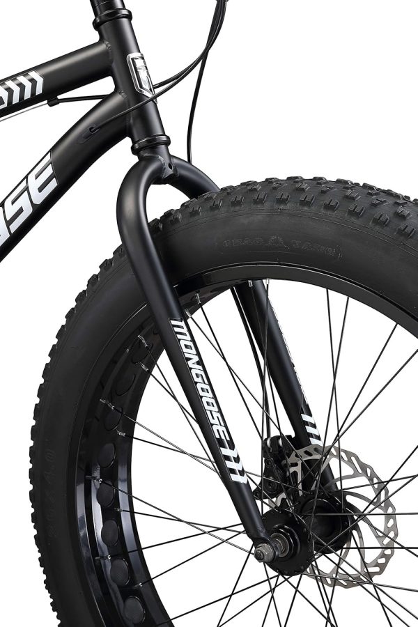 Mongoose Malus Mens and Women Fat Tire Mountain Bike, 26-Inch Bicycle Wheels, 4-Inch Wide Knobby Tires, Steel Frame, 7 Speed Drivetrain, Shimano Rear Derailleur, Disc Brakes - Image 4